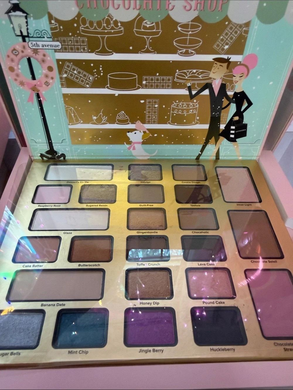 Too Faced Pink Holiday Gift Box with Mint Wreath Graphic